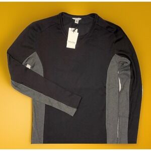 Calvin Klein Sweater V-Neck Pullover Colorblock‎ Waffle Knit Jumper Black S NWT